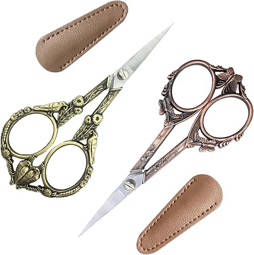 NASHARIA Tijeras de bordado 2 tijeras de coser con 2 piezas de cubierta de 4.8 pulgadas arco iris retro tallado tijeras de bordado para disponible en Yaxa Colombia