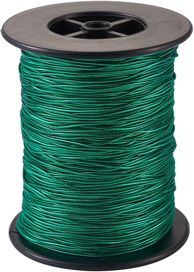 KISSITTY 1 Roll Round Elastic Fibre Cord Green Luster Braided Thread Beading String with Rubber Inside for Jewelry Beading Braid Knotting 1mm Dia