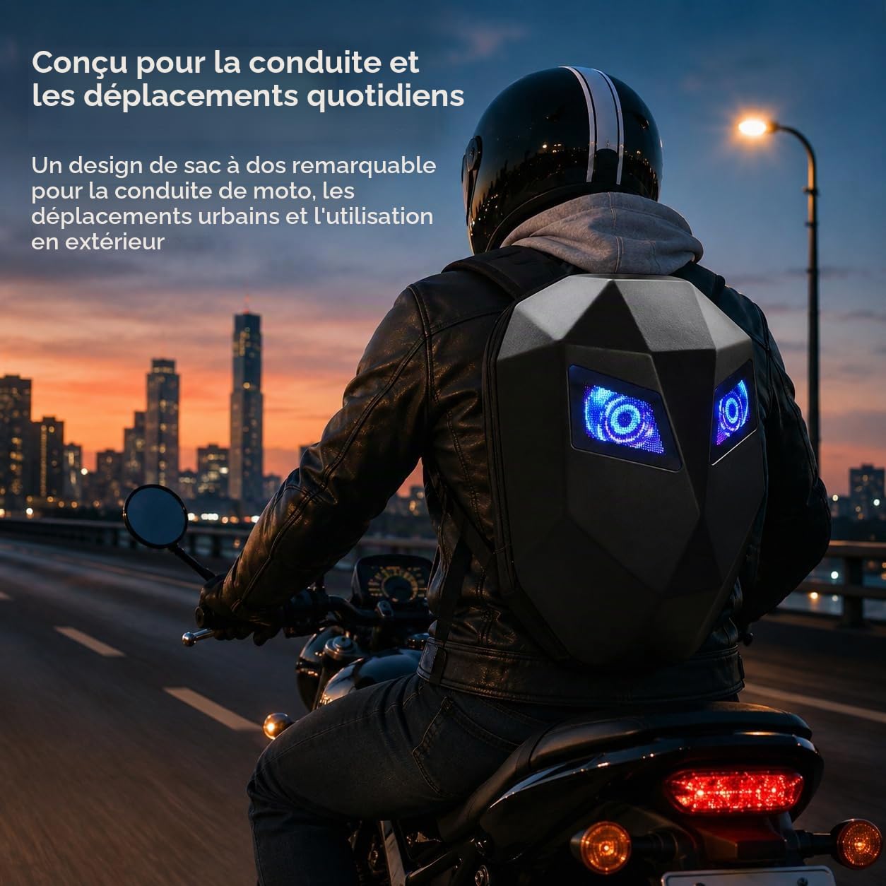 Sac à Dos LED à Coque Rigide 3D, Sac à Dos pour Casque De Moto, Mochila Para Motociclista De Hombre, écran Couleur Programmable, Sac à Dos D'équitation étanche(Piles Non incluses)