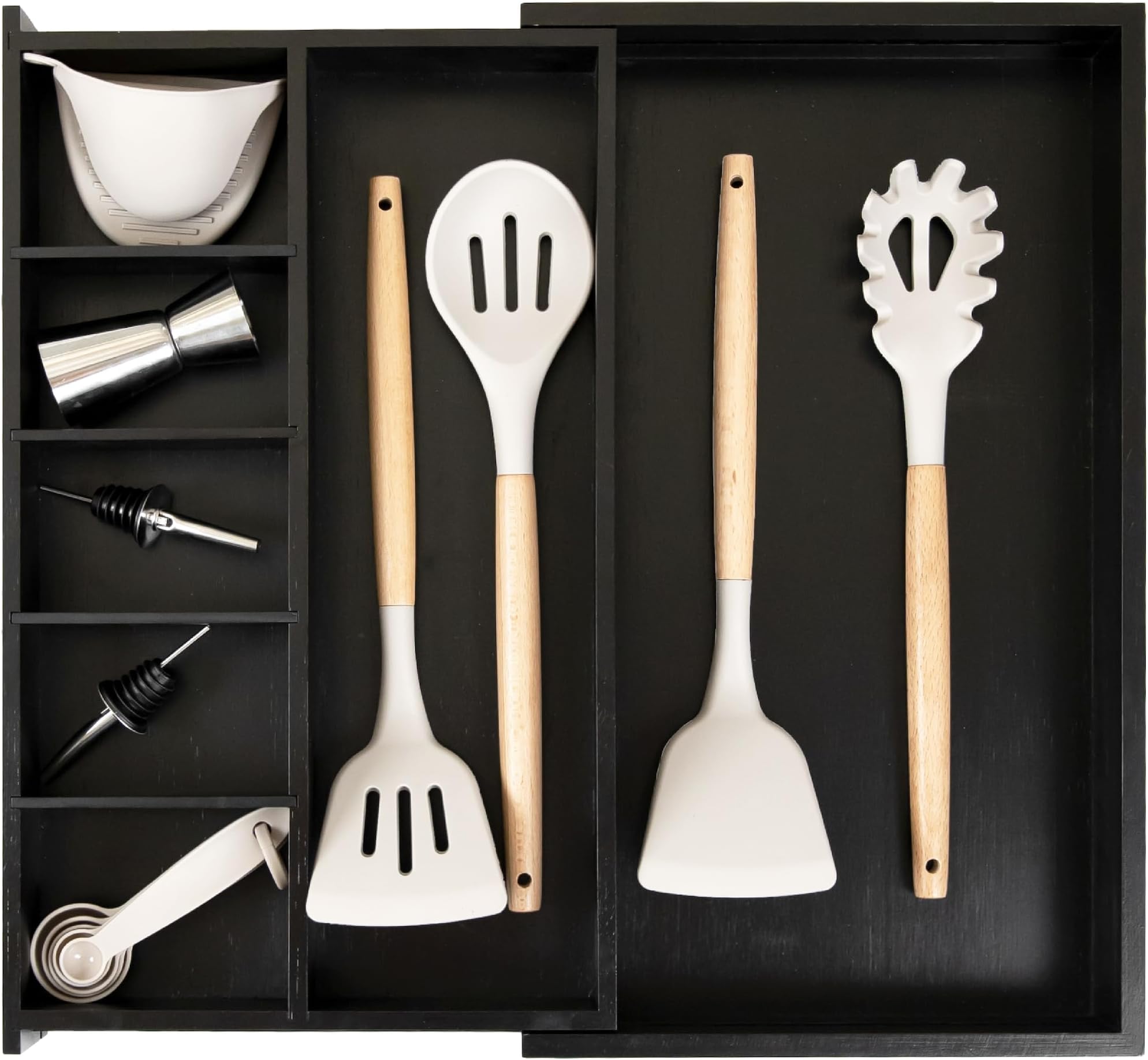 Grehge ustable Kitchen Drawer Organiser for Utensils and Junk, Expandable to 28 Inches Wide, 9 Compartments, 100% Bamboo
