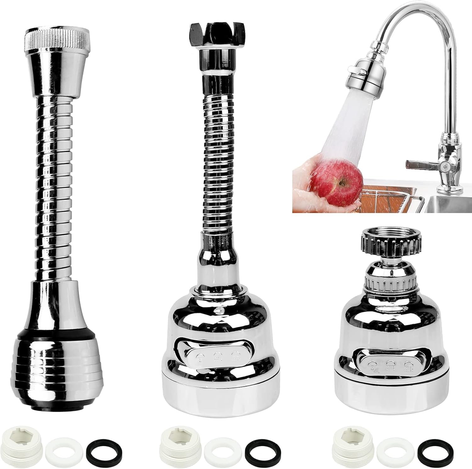 3 Pcs Kitchen Faucet Aerator Set, Kitchen Tap Spray Head, 360° Swivel Tap Aerator for Kitchen Sink Faucet Extender Tap Aerato, M22, M24 Thread Size