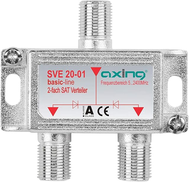 Axing SVE 20-01 rozdzielacz satelitarny, 2-drożny, z przejściem DC do instalacji satelitarnych, Unicable DVB-T2 HD (5-2400 MHz) klasa A