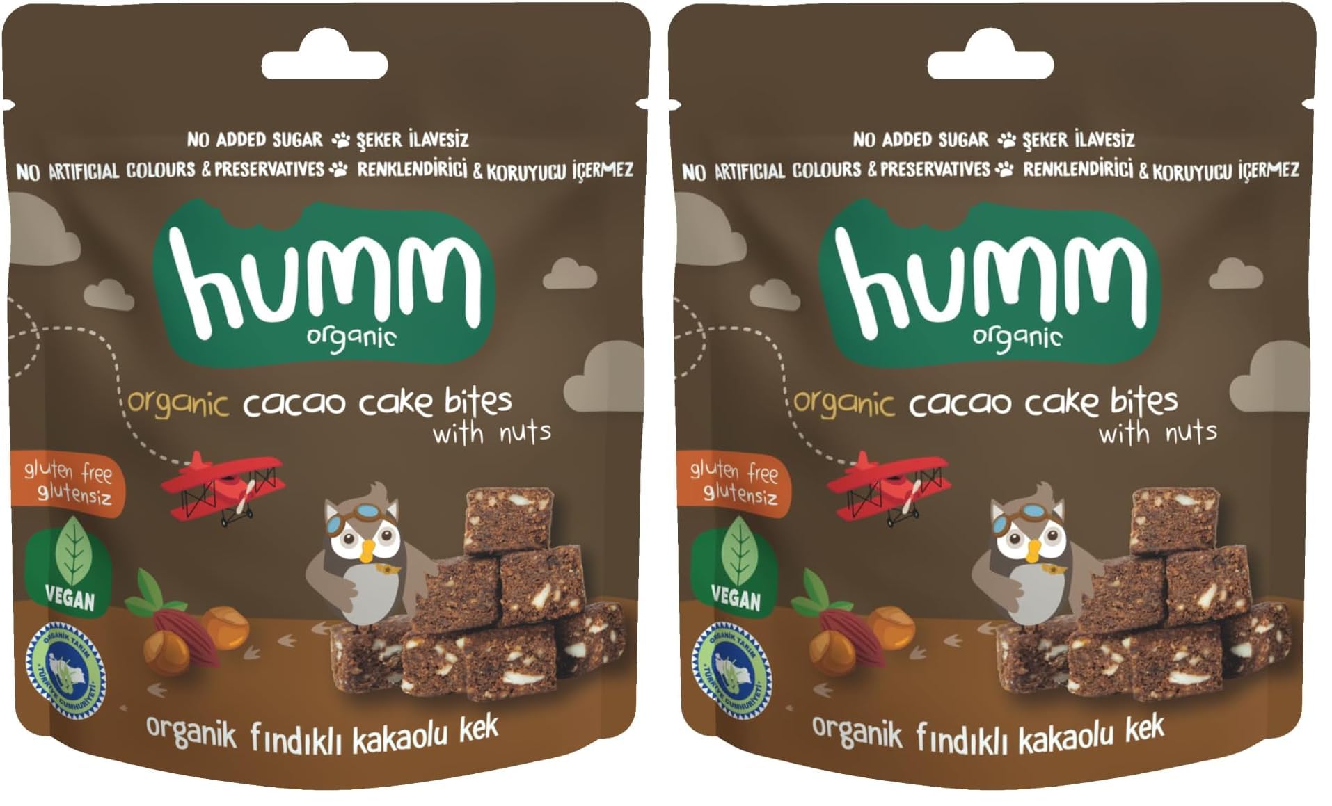 Humm Organic Glutensiz Vegan Kakaolu ve Fındıklı Kek 2li paket
