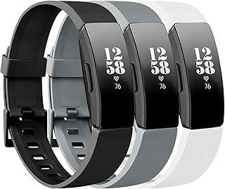 Tobfit Sport Bands Compatible with Fitbit Inspire HR/Fitbit Inspire/Fitbit Ace 2 Bands, Soft TPU Wristbands Accessories Women Men, Small Large (Black/Gray/White, Small)