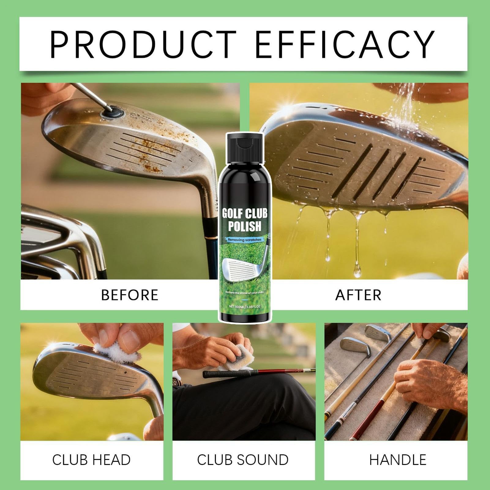 Kit di lucidatura per mazze da golf, soluzione detergente professionale per finitura lucida delle mazze da golf, protettivo con applicazione facile da pulire, prodotto di manutenzione di gruppo per
