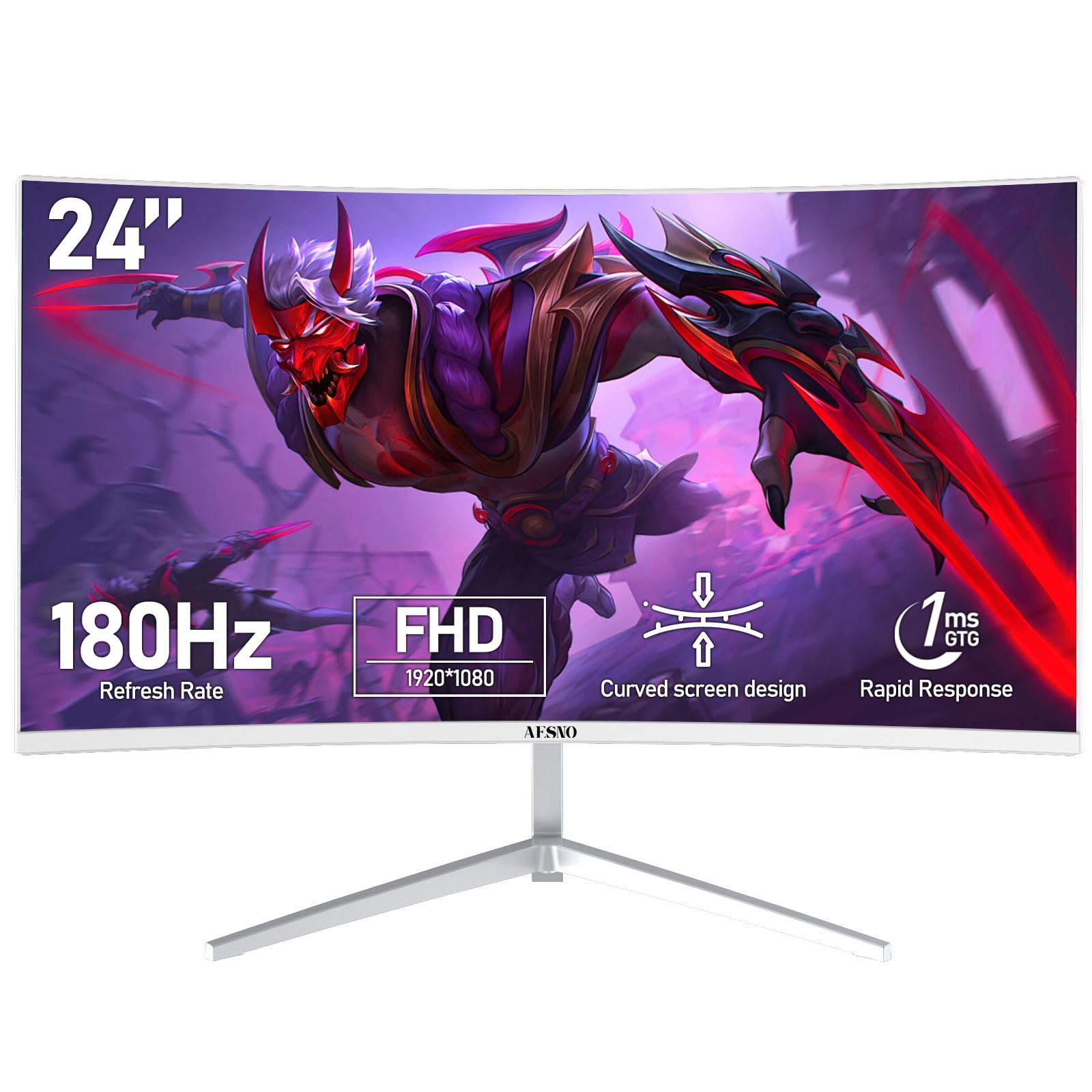 AESNO 24 inch Gaming Monitor 180Hz Curved 3000R Display Screen FHD