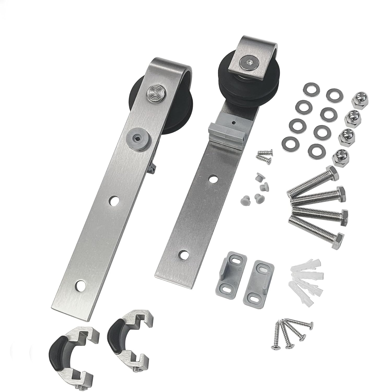 Homacer Brushed Nickel Extra Roller Set, Includes Two Rollers with Nuts, Bolts, and Washers, Two Door Stoppers, Two Anti-Jump Pads, and One Floor Guide (Classic Design)