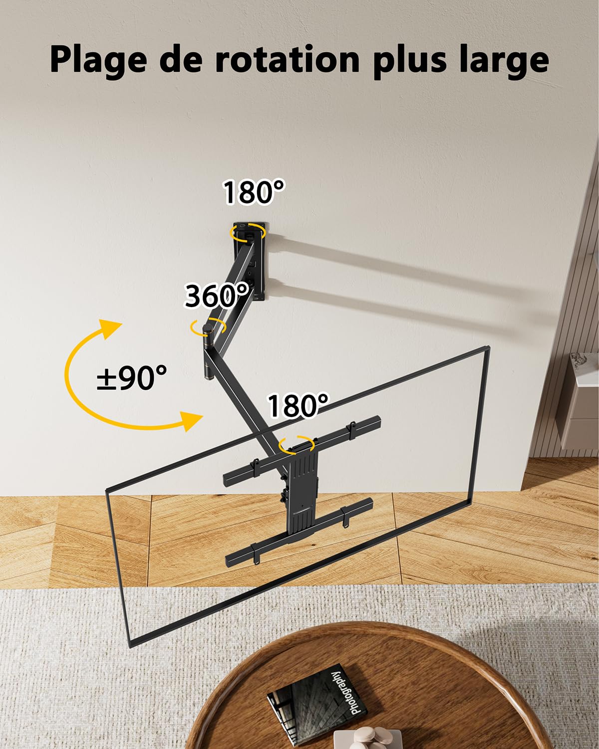 FORGING MOUNT Support Mural TV avec Bras Long de 943mm pour Écrans Plats/Incurvés de 26 à 65 Pouces jusqu'à 45 kg, Support TV Mural Articulé, Pivotant, Inclinable, Max VESA 400x400 mm