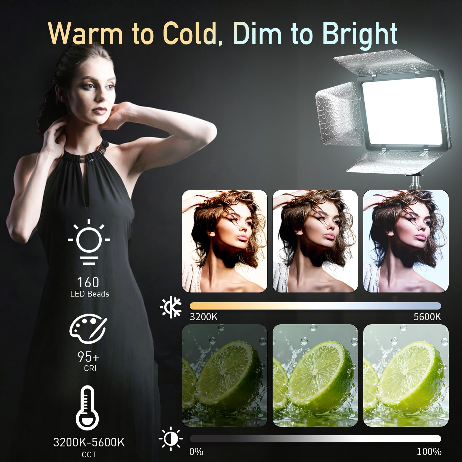 Mettlelite SL240B - Luz LED de video con puerta de granero y mini trípode, panel bicolor ultra brillante, regulable 3200K-5600K CRI 95+, kit de iluminación de estudio portátil para fotografía, video y