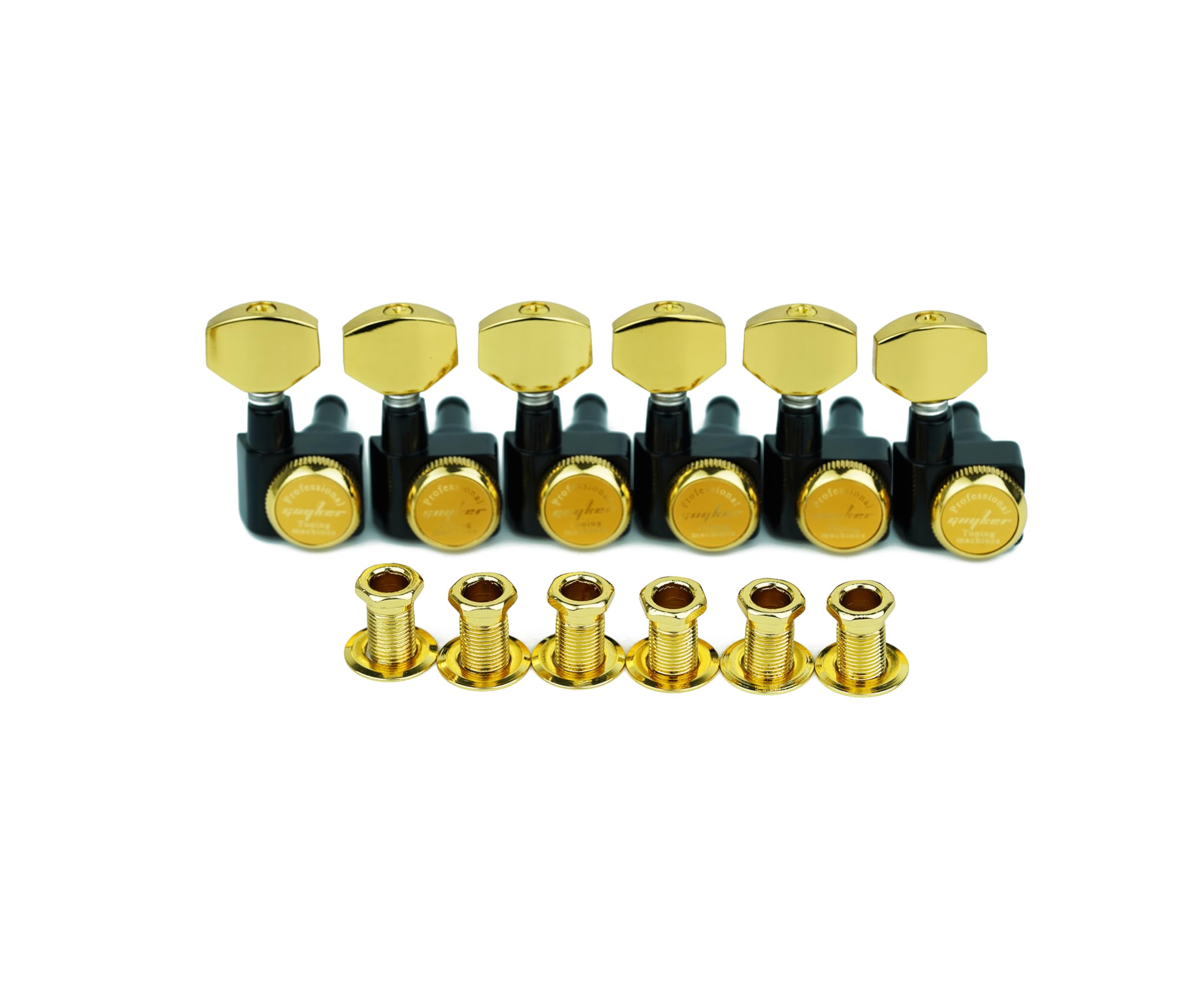 Guyker - 6 afinadores de bloqueo de guitarra en línea, 1:18 - Clavijas de afinación para guitarra eléctrica acústica clásica popular - GK434, oro negro