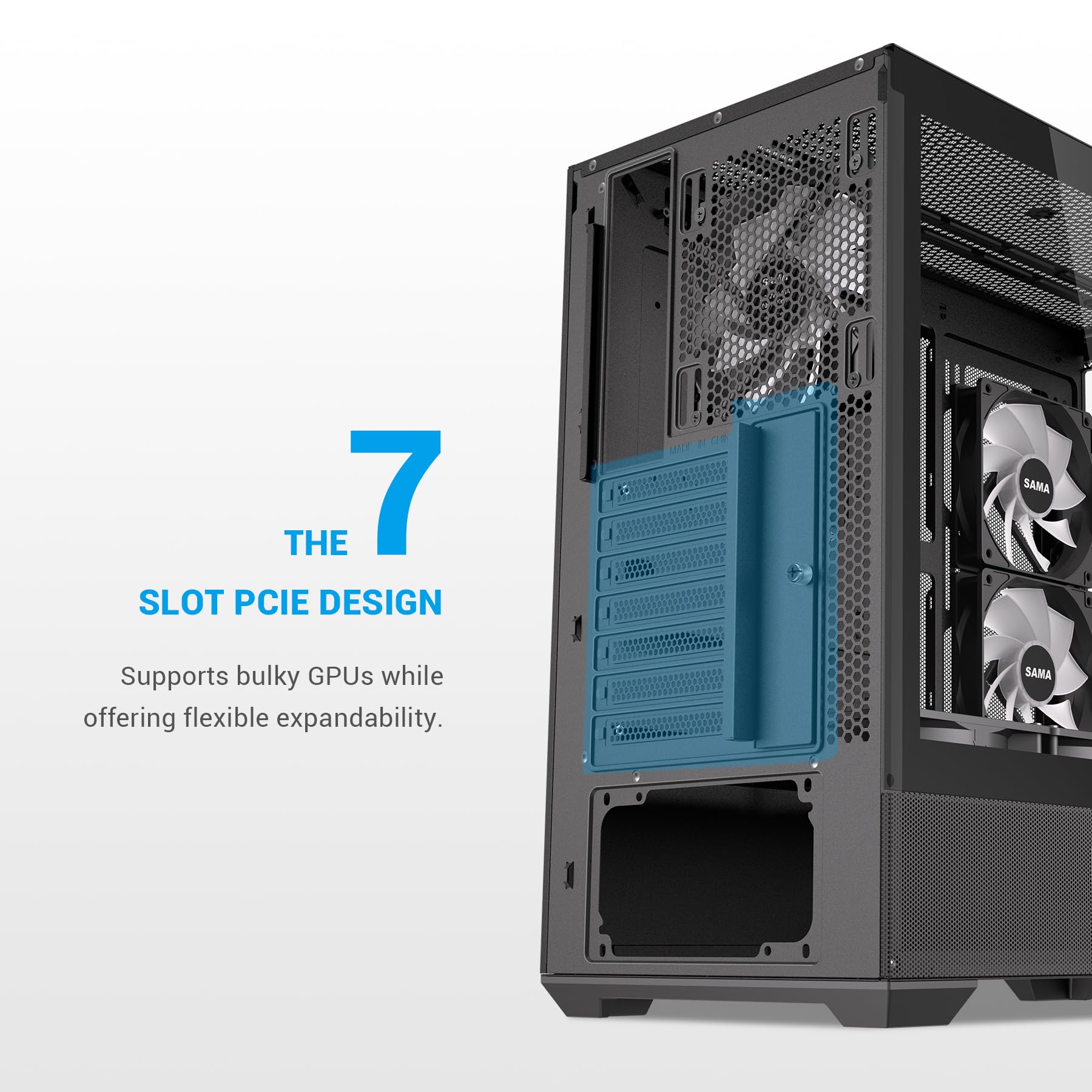 SAMA V40 Torre Media ATX – 6 Ventiladores ARGB PWM de 120mm Preinstalados, Paneles Dobles de Vidrio Templado,Diseño de Doble Cámara, USB 3.1 Tipo-C, 7 Ranuras, Compatible con GPUs ATX/MATX/ITX, Negro