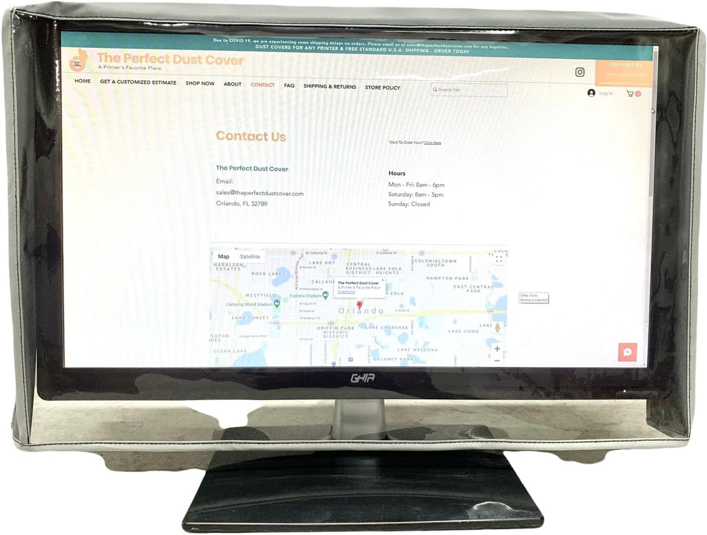 The Perfect Dust Cover LLC White Vinyl Monitor Cover with Clear Front, Compatible with 24-inch LED/LCD Monitors, Anti-Static, Waterproof, Dimensions 23''W x 3''D x 16''H