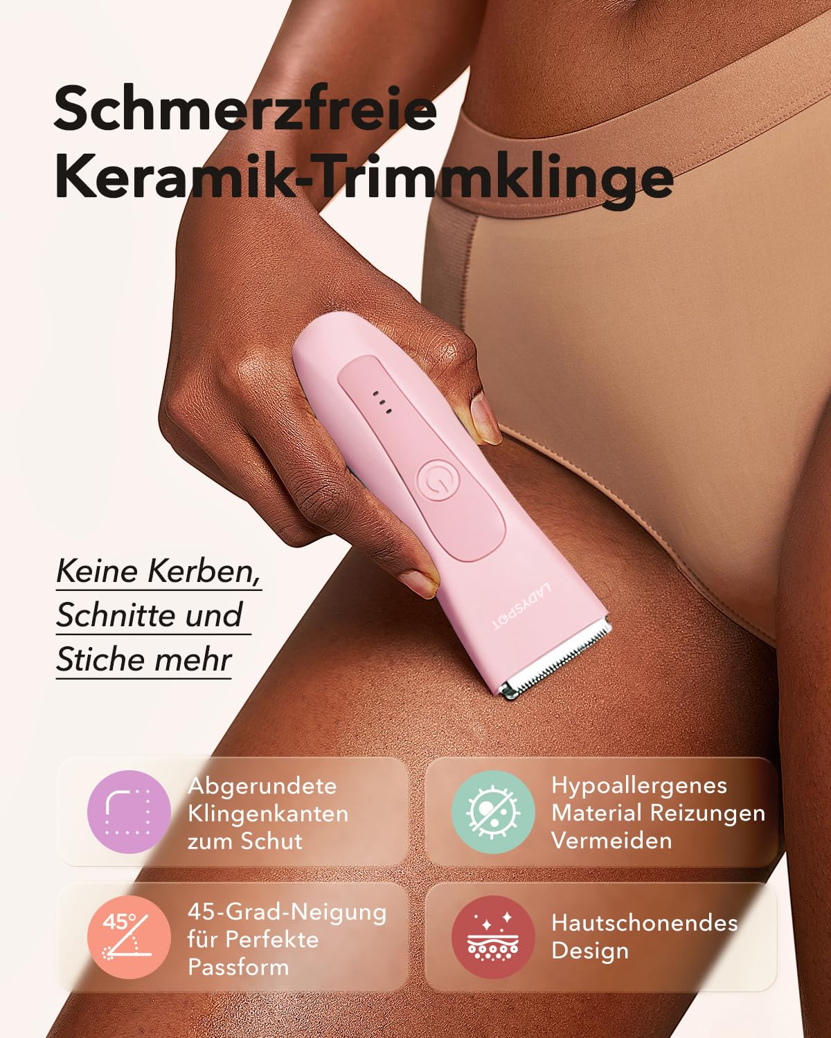 Elektrischer Rasierer Damen Intimbereich, Intimrasierer für Frauen, Damenrasierer Intimbereich mit 3 Schutzvorrichtungen und Auswechselbaren Keramikklingenköpfen, Trimmer Damen