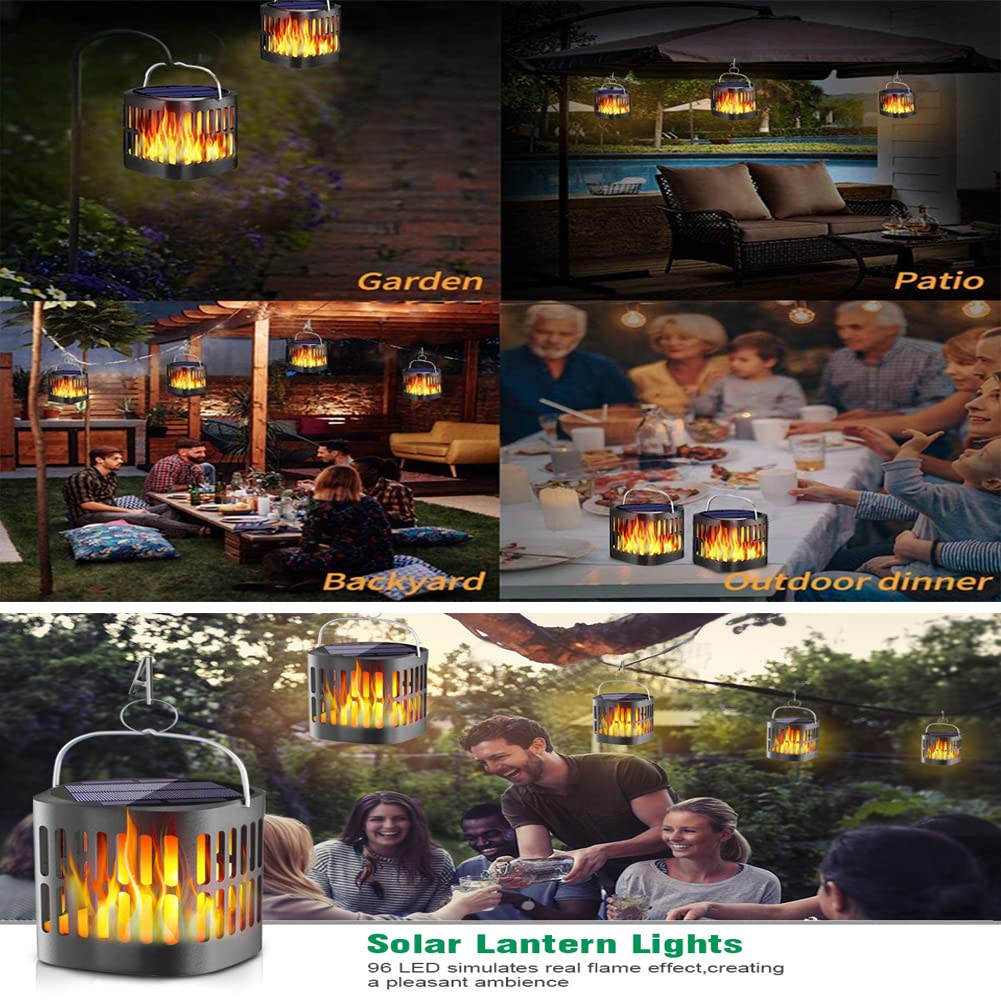 Solarleuchten Für Außen, Solar Flammenlicht Mit Realistischen Flammen, Solar Gartenleuchten 96 Led Solarlampe IP65 Wasserdicht Garten Fackeln, Automatische EIN/Aus, Für Außen, Hinterhöfe, Rasen