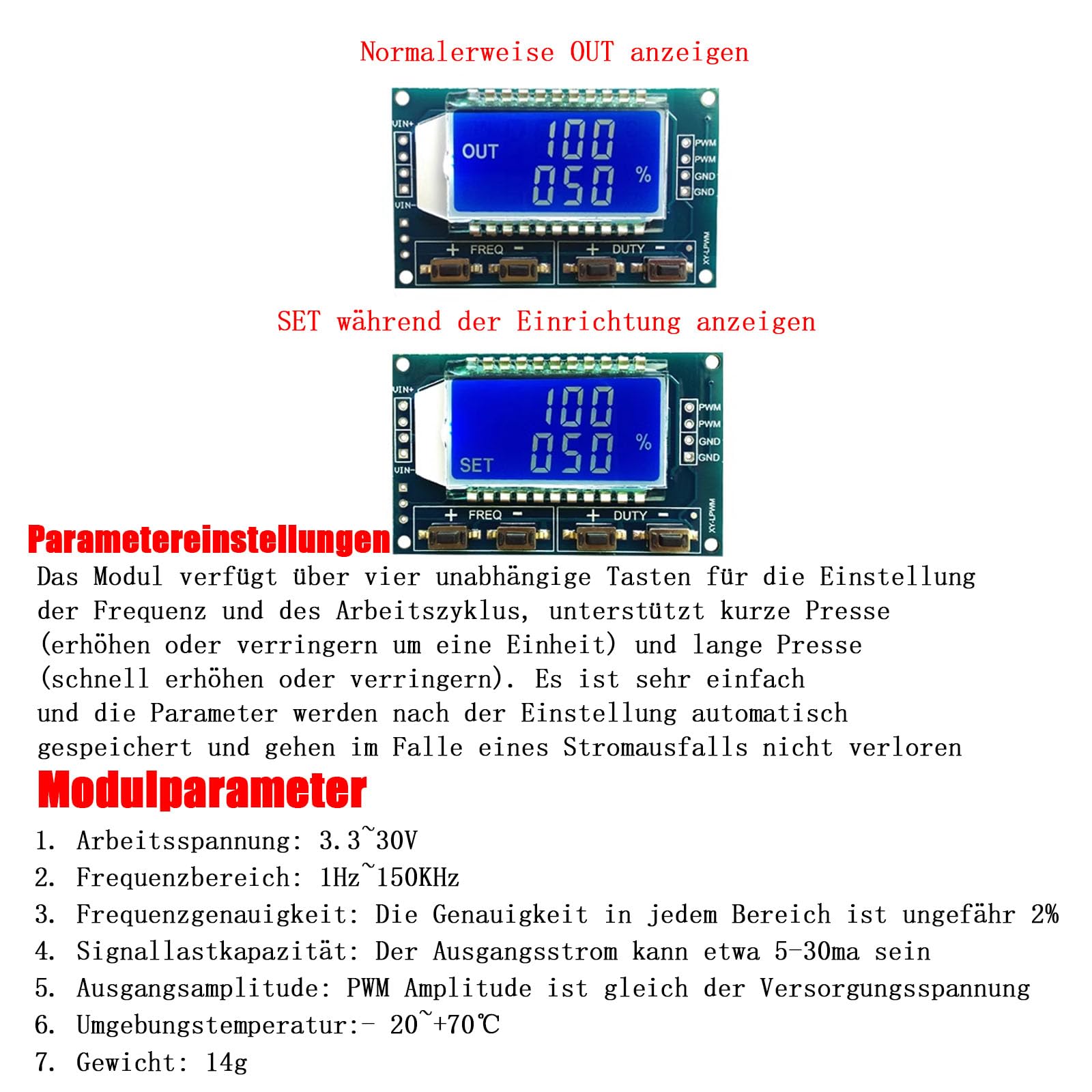 GERUI 3 generatori di segnale PWM a 1 canale, con ciclo di lavoro regolabile a frequenza di impulsi PWM, dotato di display LCD da 1 Hz-150 KHz, 3,3 V-30 V PWM