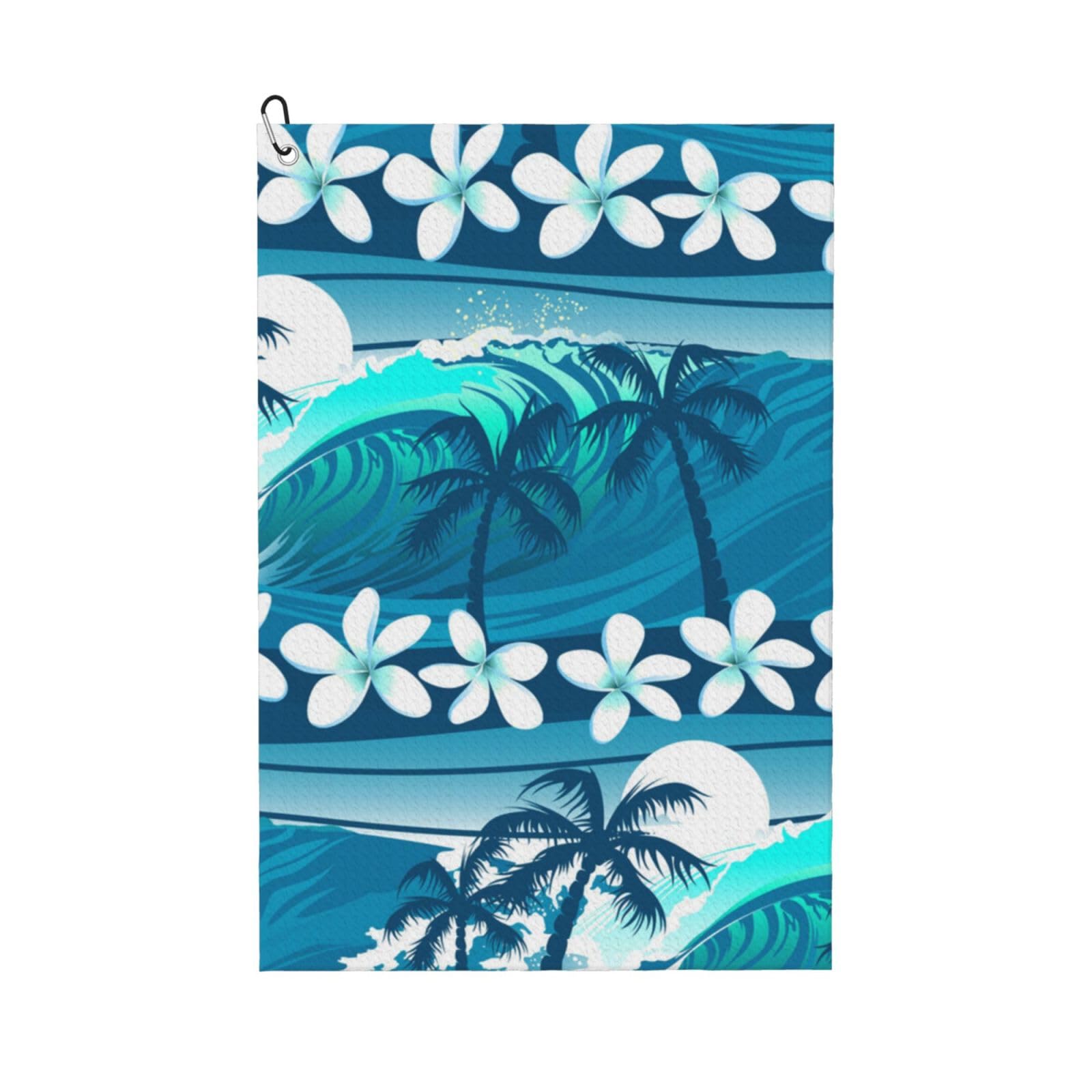 Hnnkloy Blue Tropical Surfing With Palm Trees, 16x24 in Portable Waffle Golf Towels with Carabiner Clip for Golf Bag