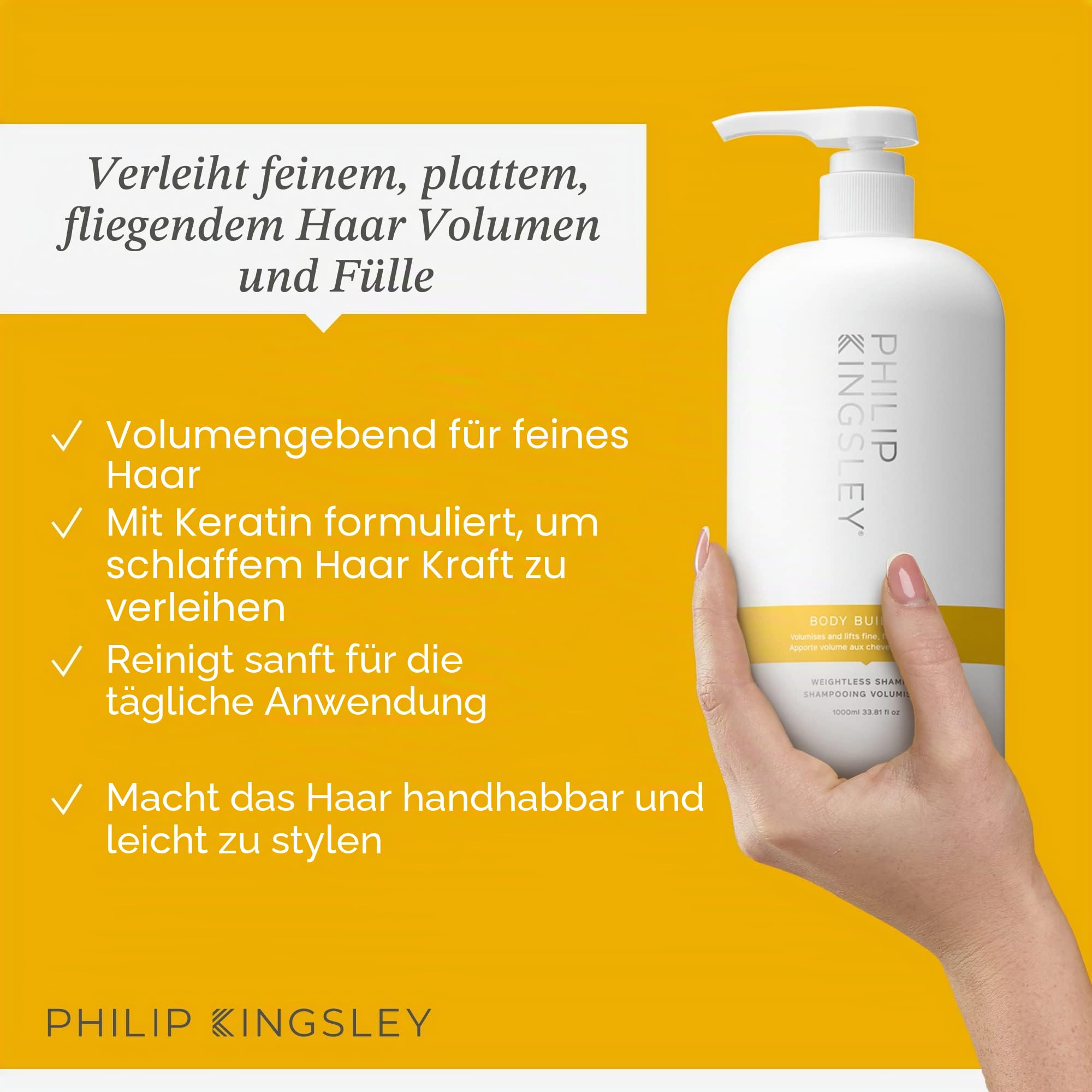 Philip Kingsley | Bodybuilding schwereloses Shampoo | Volumenshampoo für feines, schlaffes, flaches, fliegendes Haar | Spendet Feuchtigkeit, verdickt, hebt und verleiht Volumen und Glanz | 1000ml