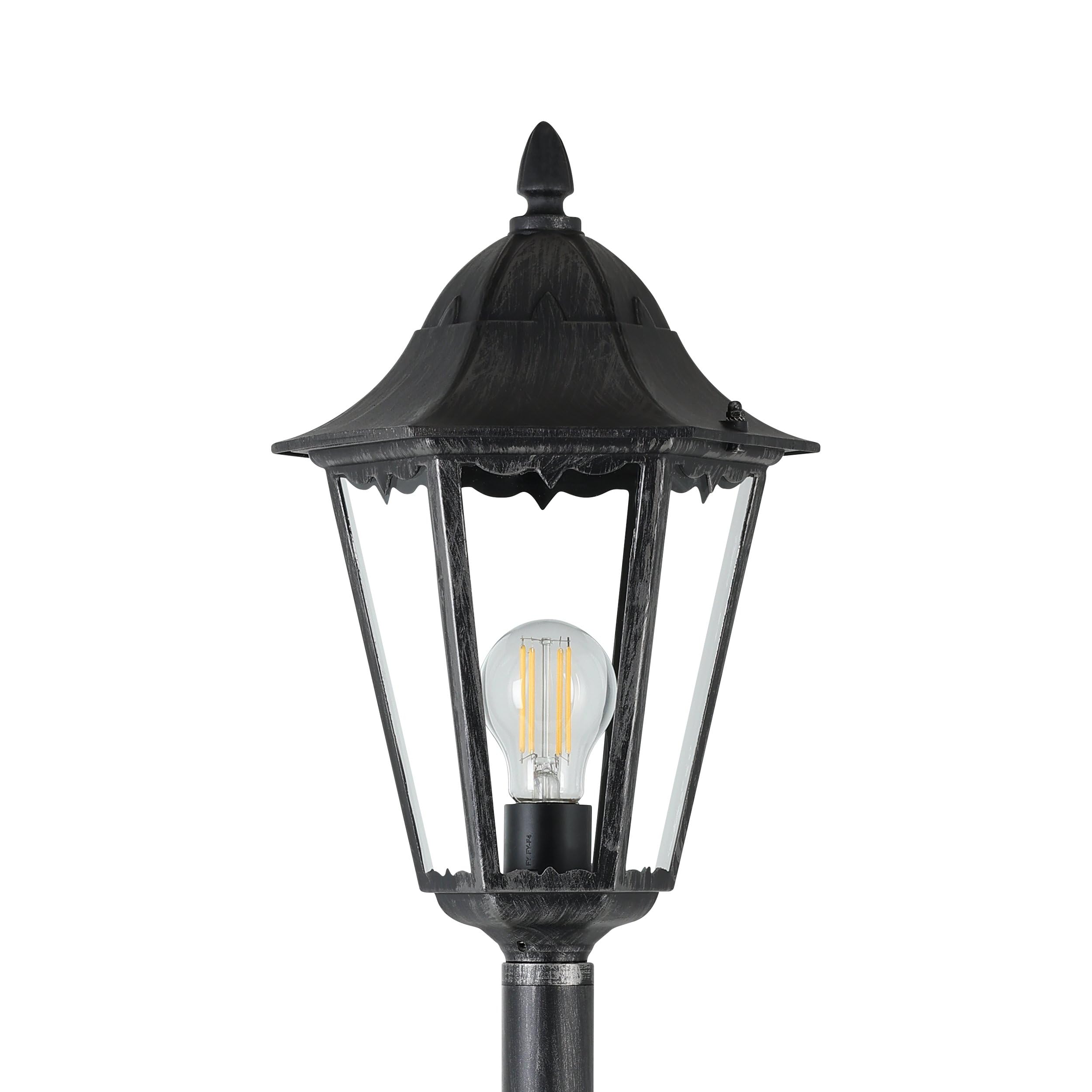 EGLO Außen-Stehlampe Navedo, 1 flammige Außenleuchte | Stehleuchte aus Aluguss und Glas, Schwarz mit Silber-patina, E27 Fassung, 120 cm, IP44