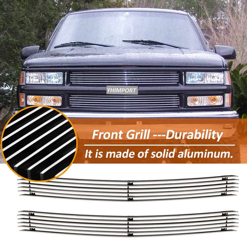 Front Grill fits Chevy C/K Pickup Suburban Tahoe 94 95 96 97 98 99 Polished Solid Aluminum Billet Grille Inserts 2pcs