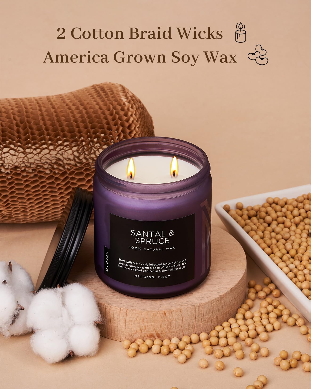 M&SENSE Santal Spruce Non Toxic Scented Candles Gifts for Women & Men 330g 70H Medium Jar Candle Gifts for Home Decor Clear Burning Organic Soy Wax Aromatherapy Candles for Evenings Relaxation - Image 3