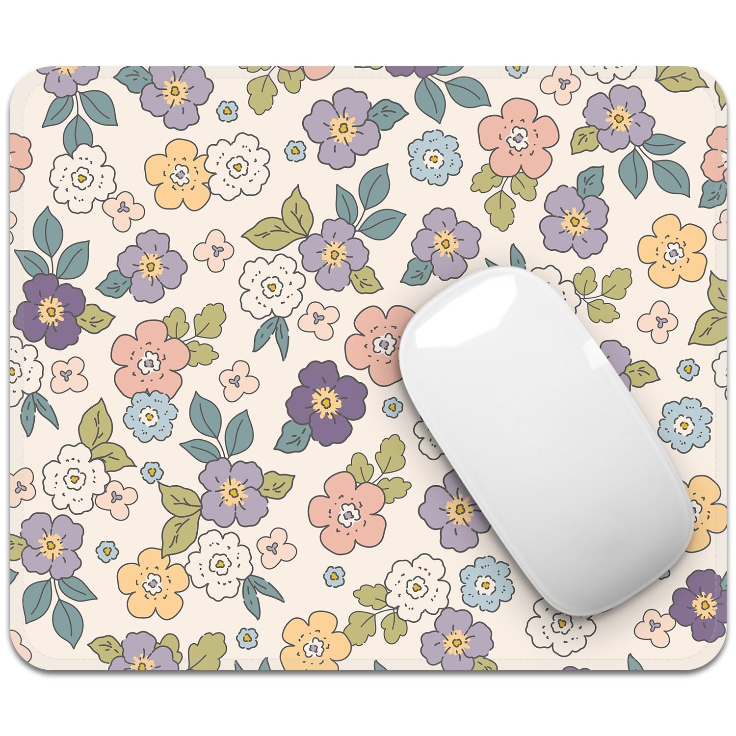 FROGIGO Mouse Pad with Stitched Edges - Cartoon Floral Mousepad for Women, 9.25 x 7.75 inch Washable Square Desk Pad, Non-Slip Rubber Base, Office Home Laptop Accessories - Cartoon Florals