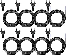 8 x Euro Power Cord with Switch, Cable with Plug, 1.8 m, Black, Power Cord, Replacement Cable, Connection Cable, Plug with Switch, Suitable for Lamps, Bulbs, Colour