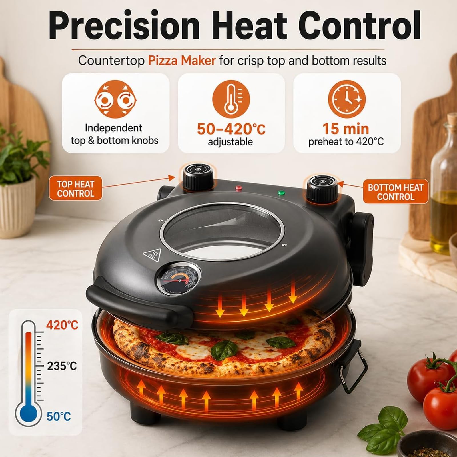 Forno per Pizza Elettrico con Pietra in Ceramica Antiaderente da 31CM
