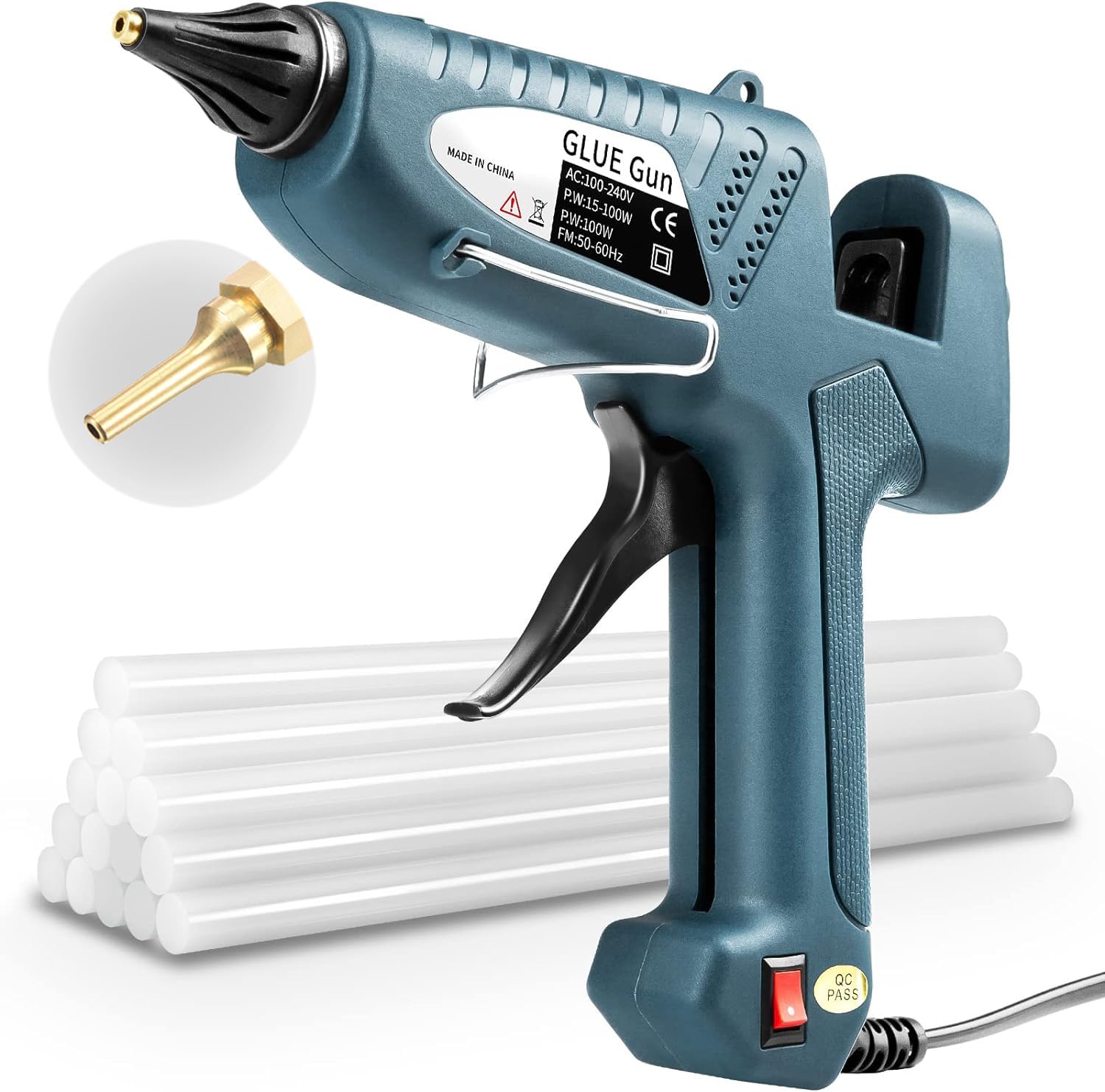 Feuerfest 100W Heißklebepistole mit 11mm Heißklebesticks, Klebepistole Heissklebepistole für DIY Kleine Handwerk schnelle Reparaturen in Haus & Büro - MAXDONE 100W Blau Klebepistolen 15 Klebesticks