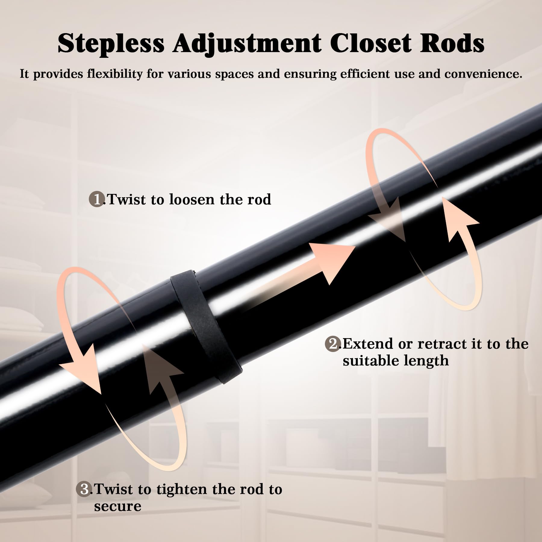 Upgraded Closet Rods for Hanging Clothes, 18 to 63 Inches Adjustable Heavy Duty Closet Rod, Metal Closet Poles, Easy to Install Closet Bar for Closet Wardrobes Laundry, Perfect for Closet Organizer