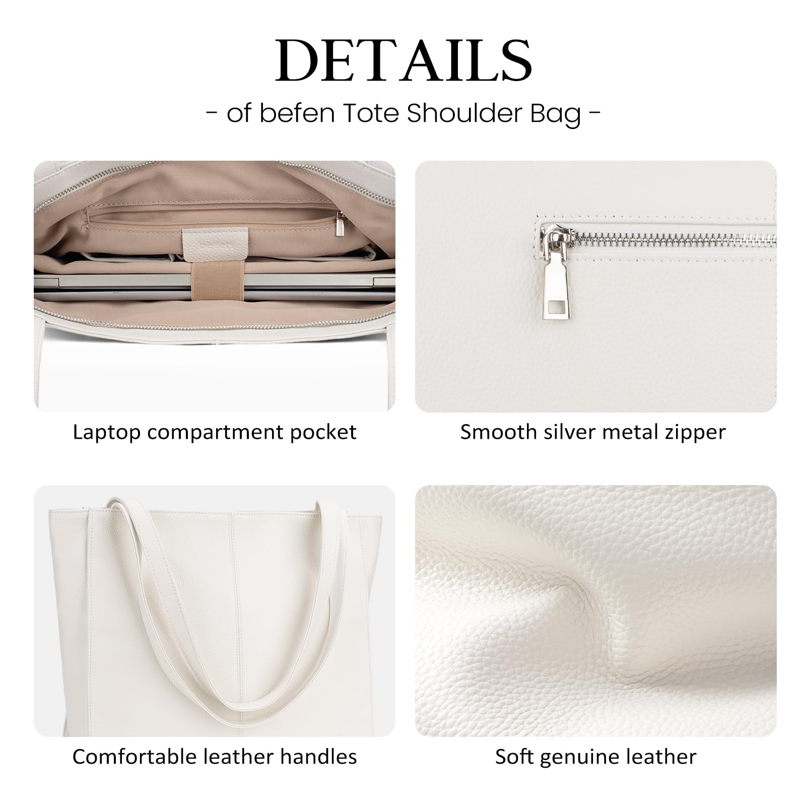 befen Véritable Sac Cabas en Cuir Femmes Sacoche, Sacs à Main en Cuir Femmes avec Compartiment pour Ordinateur Portable de 14 Pouces