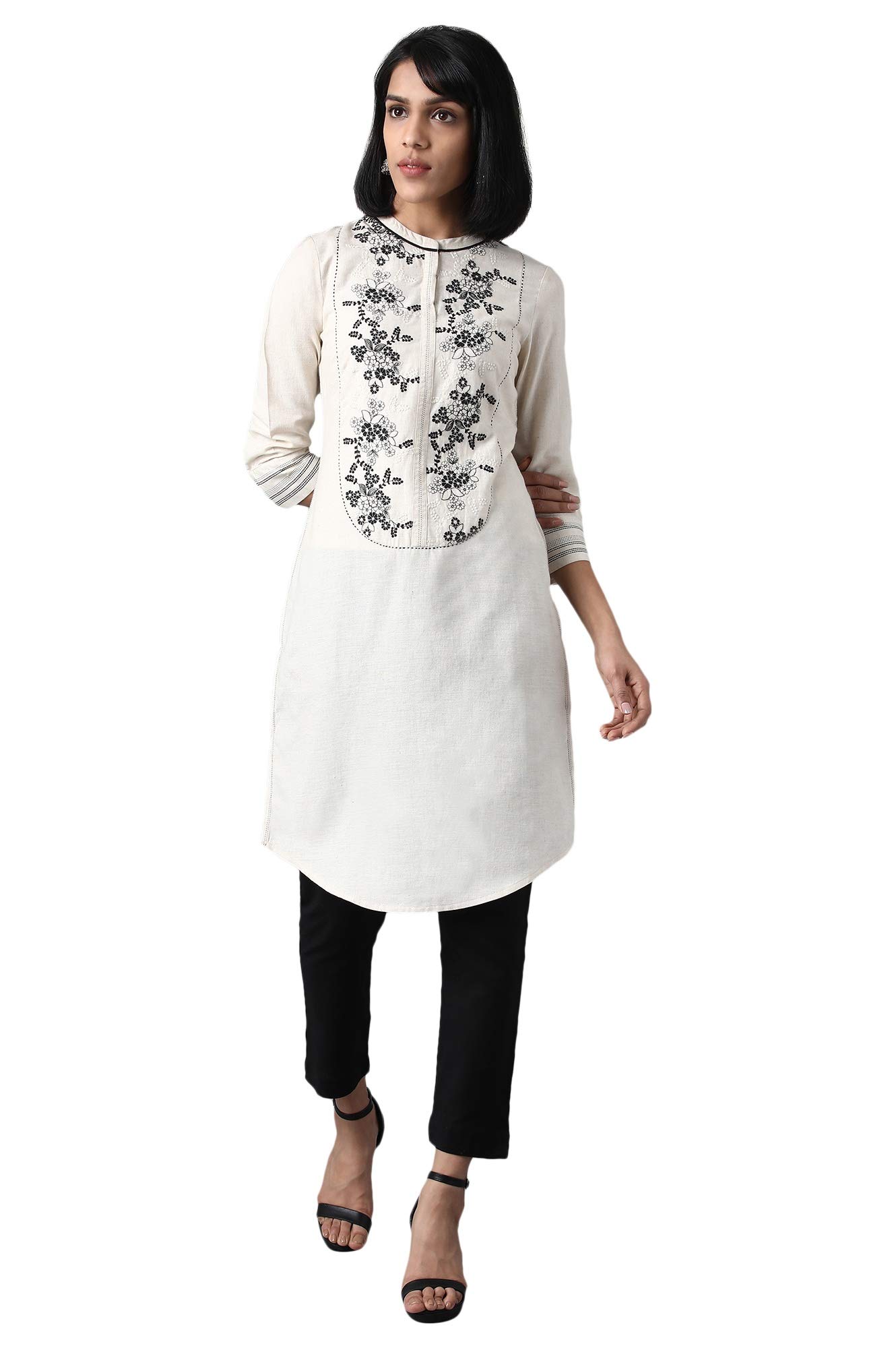 W for Woman Women's Cotton Straight Fit Embroidered Straight Kurta