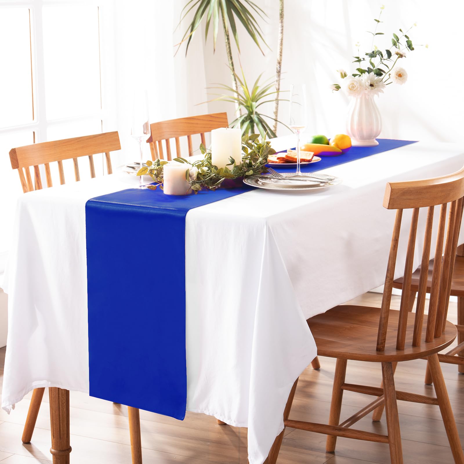 Satin-Tischläufer, 30,5 x 274,4 cm, glatter Seidenstoff, Tischläufer für Hochzeiten, Bankette, Geburtstage, Abschlussfeiern, Veranstaltungen, Königsblau, 10 Stück