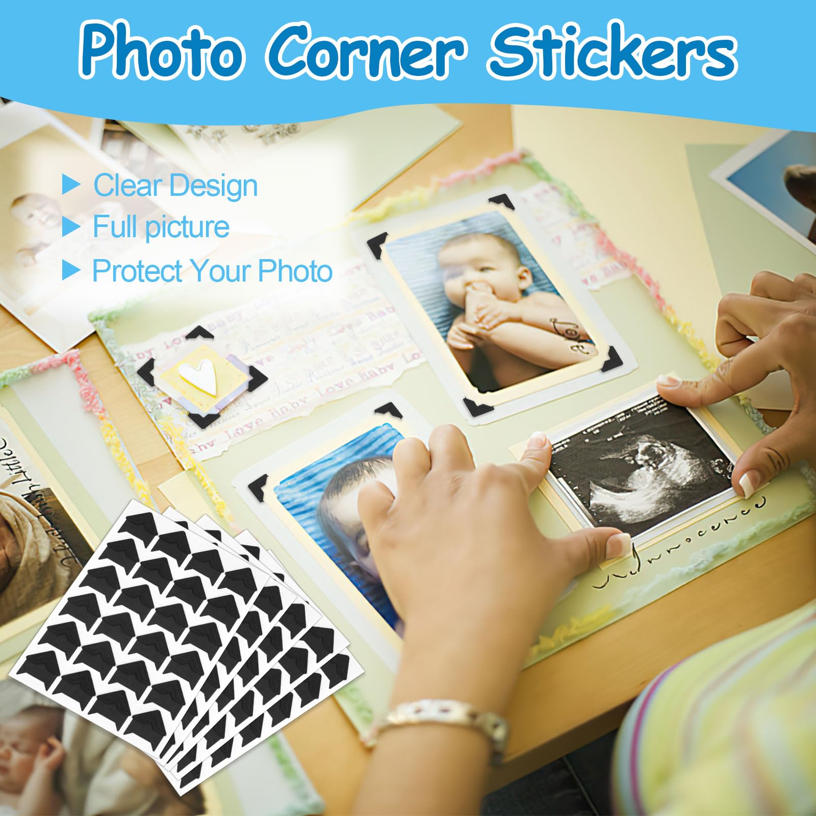 432 Stück Fotoecken, selbstklebende Bilderecken, säurefreie Eckaufkleber für Scrapbooking, Foto-Montageecken für DIY-Scrapbook, Fotoalbum, Erinnerungsbücher (schwarz)