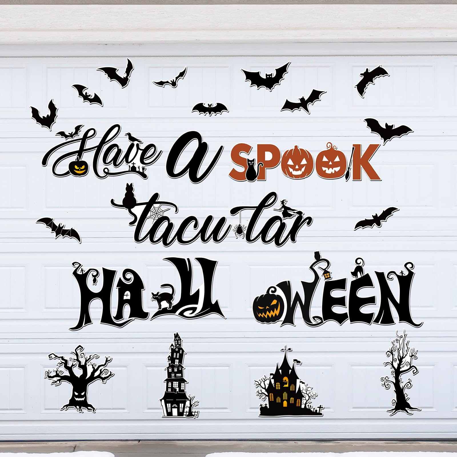 JarThenaAMCS 18-teilige Halloween Garagen Deko - Magnetische Hexen, Fledermäuse & Eulen Aufkleber