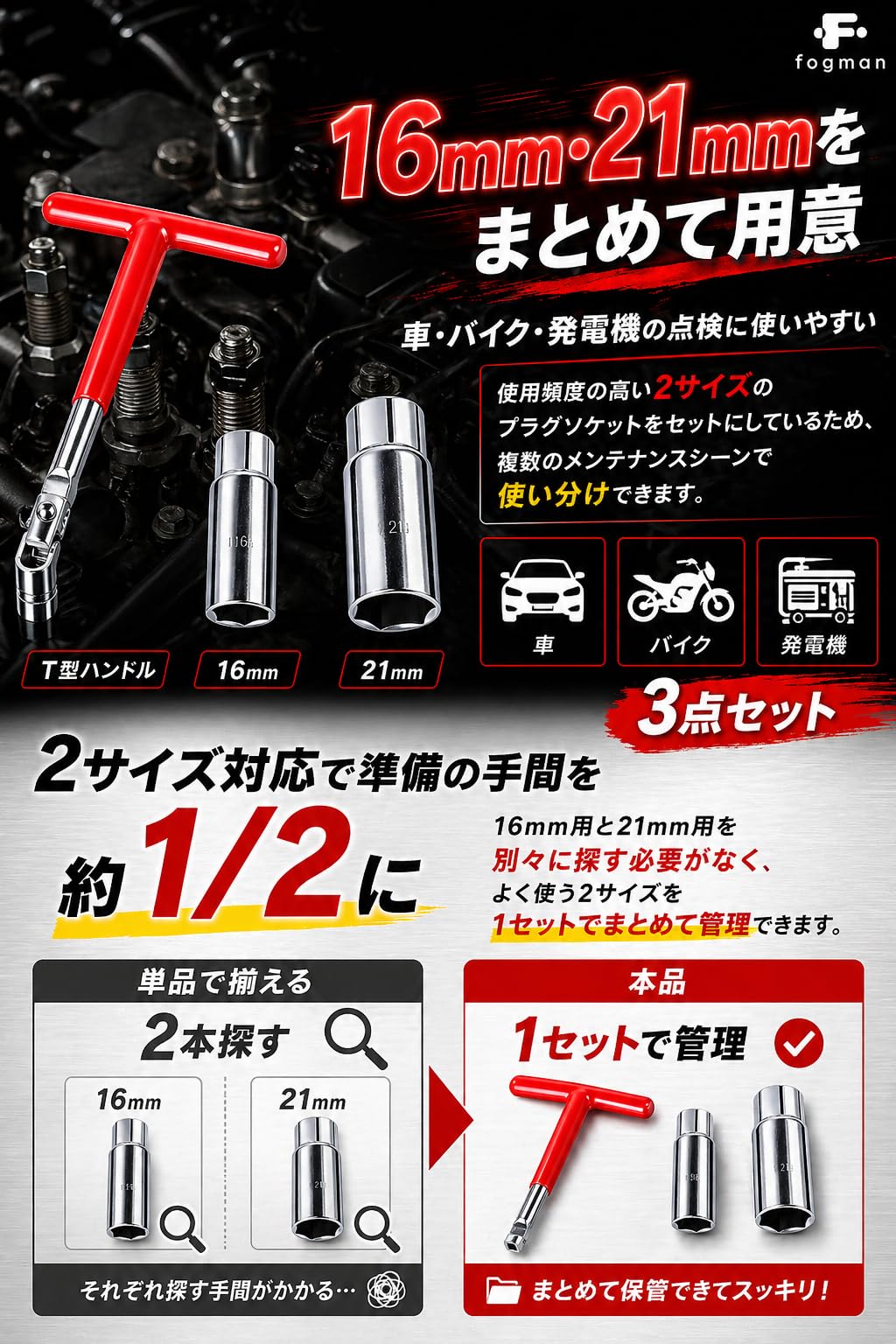 Amazon.co.jp: fogman プラグソケット T型ハンドル プラグレンチ