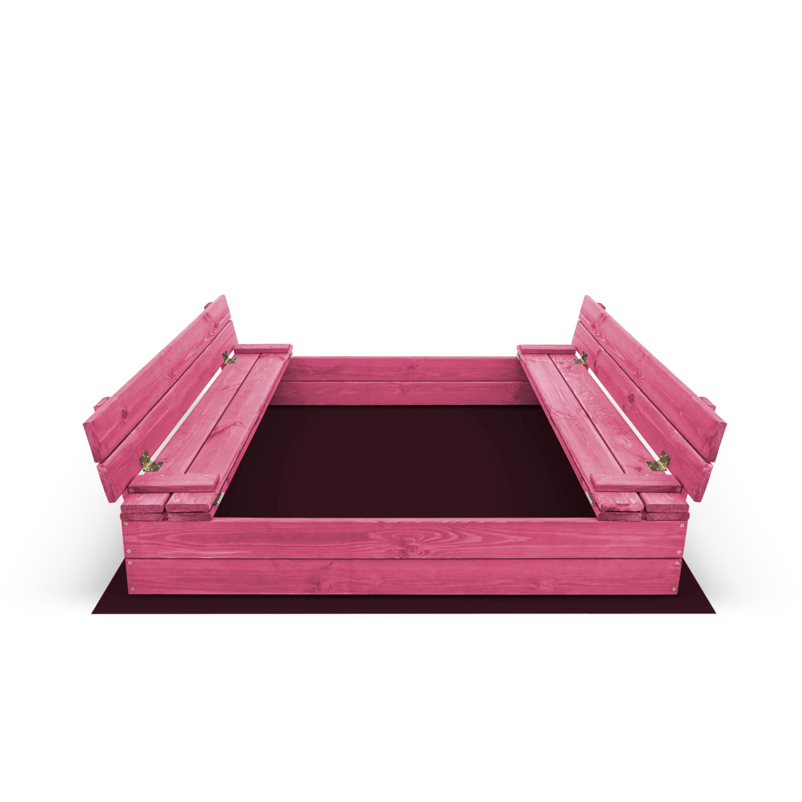 Sandkasten aus Holz 120x120 Imprägniert oder Unbehandelt Sandbox mit Abdeckung Sitzbänken Deckel Plane Sandkiste Sandkastenvlies (120x120 Rosa)