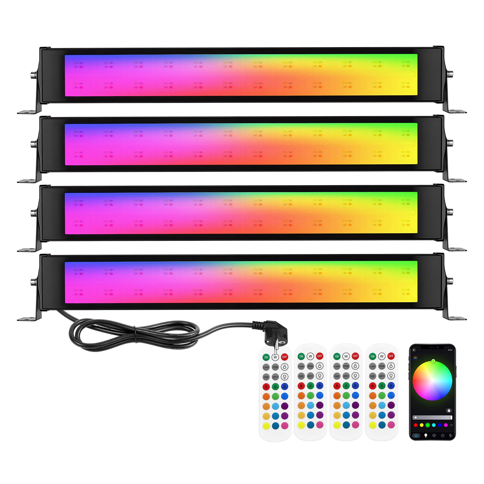 SKYWORLD 4 Pcs Faretto LED RGB Esterno, 28W 2800LM 90 LEDs Barre Luce LED RGB con Telecomando, Impermeabile Proiettore Faretti Colorati Intelligente per Giardino Festa Halloween Discoteca Natale