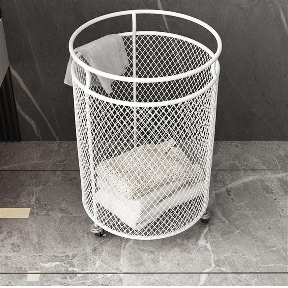 Round Mesh Metal Rolling Laundry Hamper, 360° Laundry Hamper with Wheels, Round Mesh Dirty Clothes Storage Bins for Living Room Bathroom (Color :