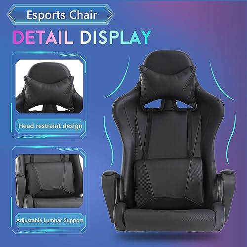 Miniatura 6 de PayLessHere Ergonomic Racing Desk Chair Gaming Chair Computer Chair with Armrests 360° Swivel & Caster Pu Desk Task Chair Executive Headrest Lumbar