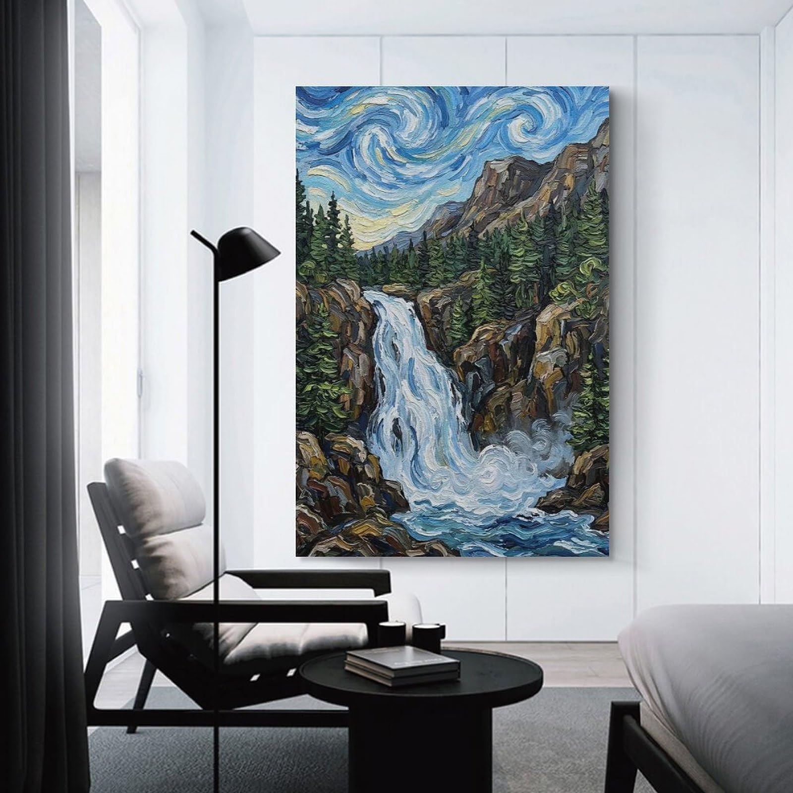 Junmoney Waterfall in A Mountainous Forest Wall Art Print, 12x18inch(30x45cm), for Study, Office Or Focused Interiors, Home Office Artwork with Decorative Appeal