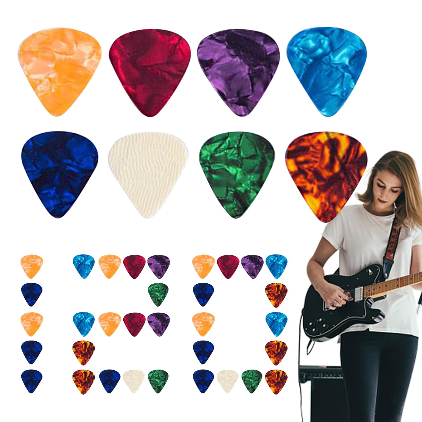 Plettri per Chitarra Plettri Antiscivolo | 120 Pezzi Colorati re 0,46 mm Sottile, 0,71 mm Medio, 0,96 mm per Chitarra , Strumenti a Corda, Mandolini e Bassi