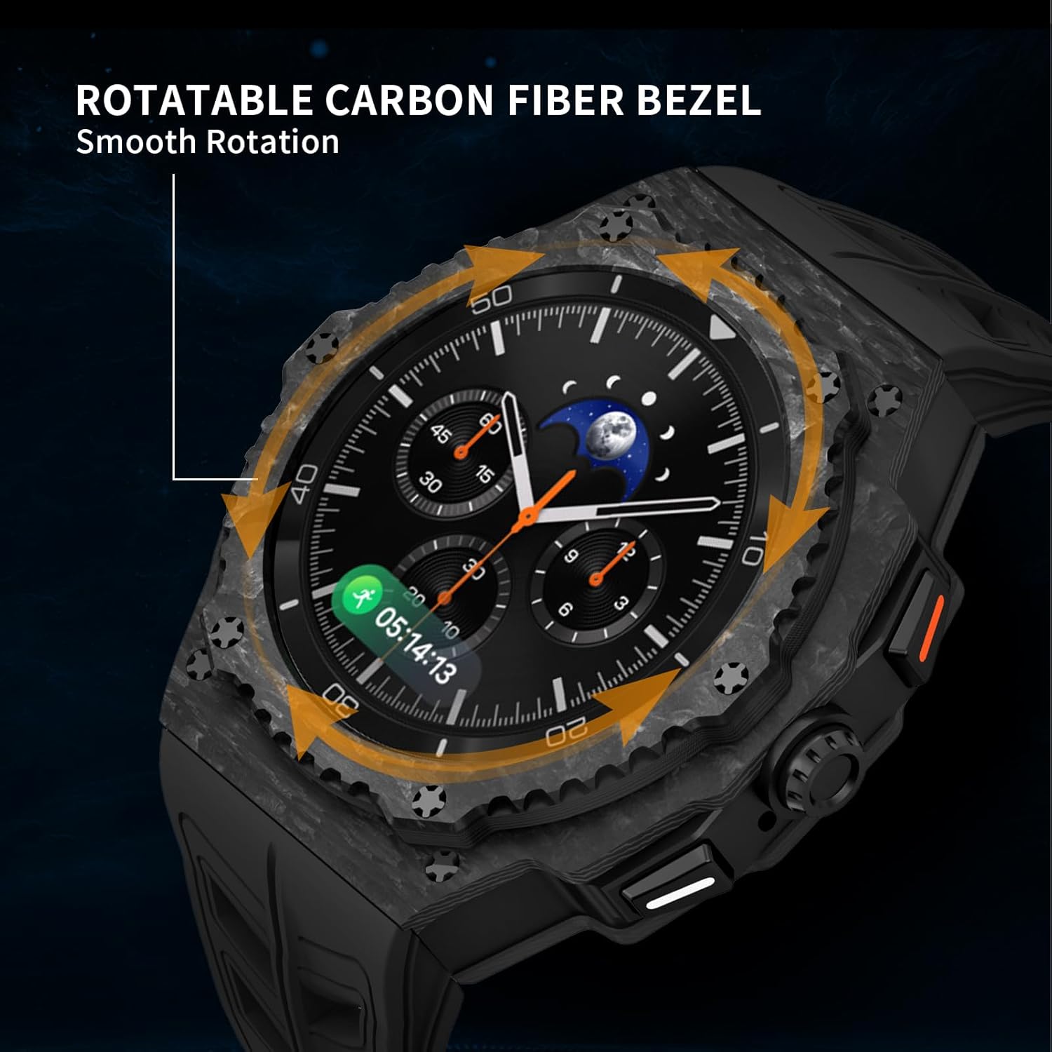 Carbon Fiber Case with FKM Band for Samsung Galaxy Watch 8 Classic 46mm, Luxury Face Cover with Rotatable Bezel and Tactical Strap Heavy Duty Protection for Men