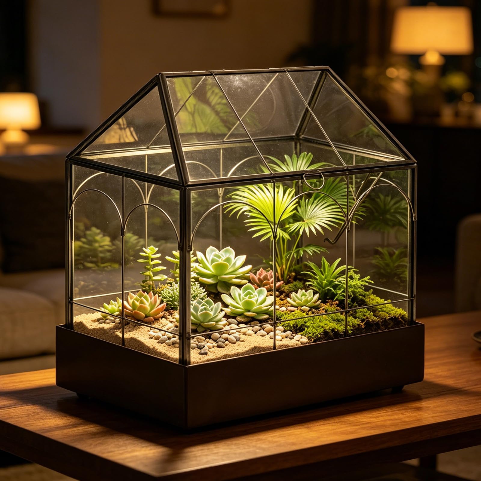 Terrario para plantas, 24,2 x 14,7 x 29 cm, cristal geométrico con bandeja recogedora, microcaja cerrada para suculentas, helecho (sin plantas)