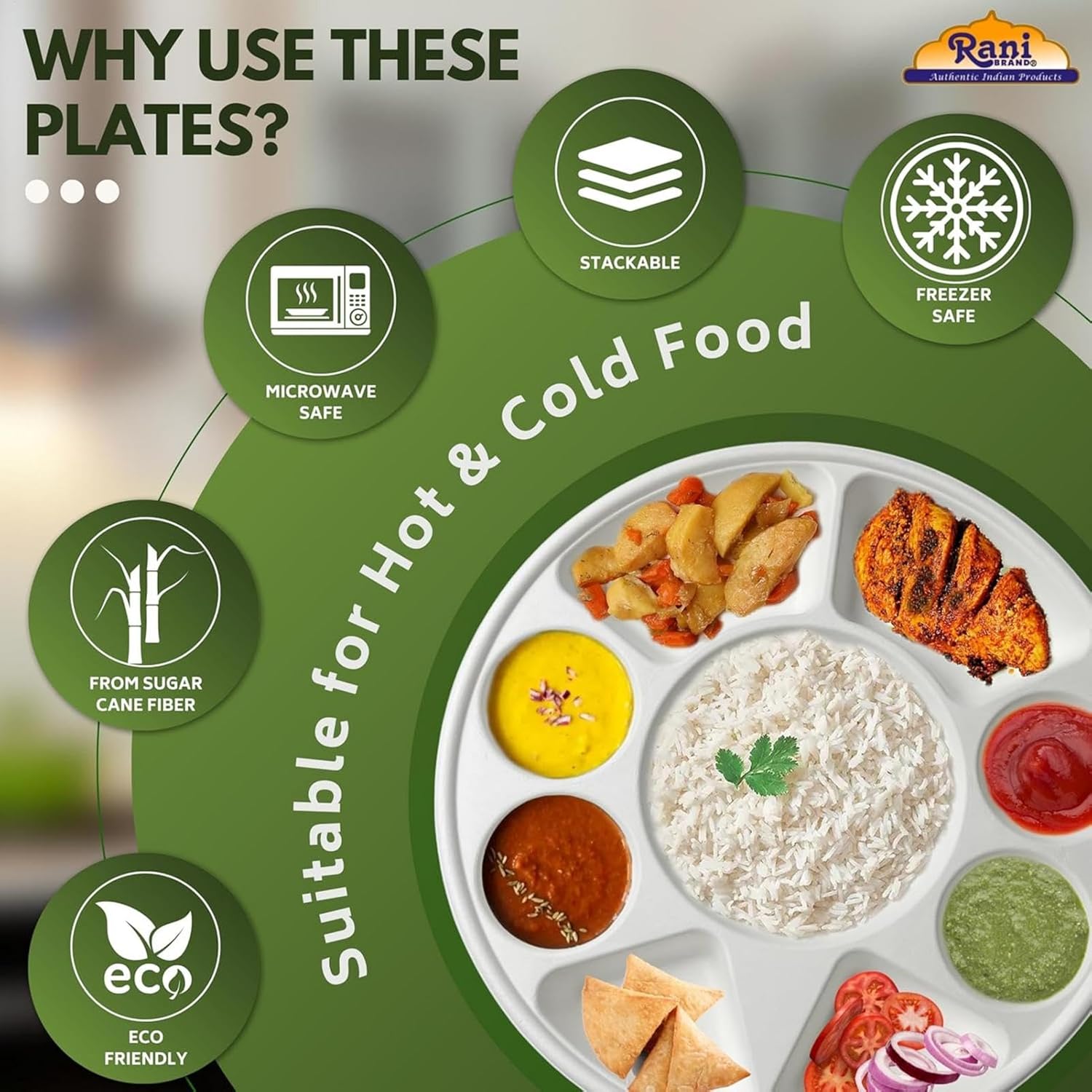 200 Pack 9 Compartment Divided Plates Disposable Biodegradable 12.5" Diameter 1.18" Height Eco-Friendly Heavy-Duty Sturdy Paper Bagasse Plates hold drinks for Party Thali Buffet Event Wedding Holiday