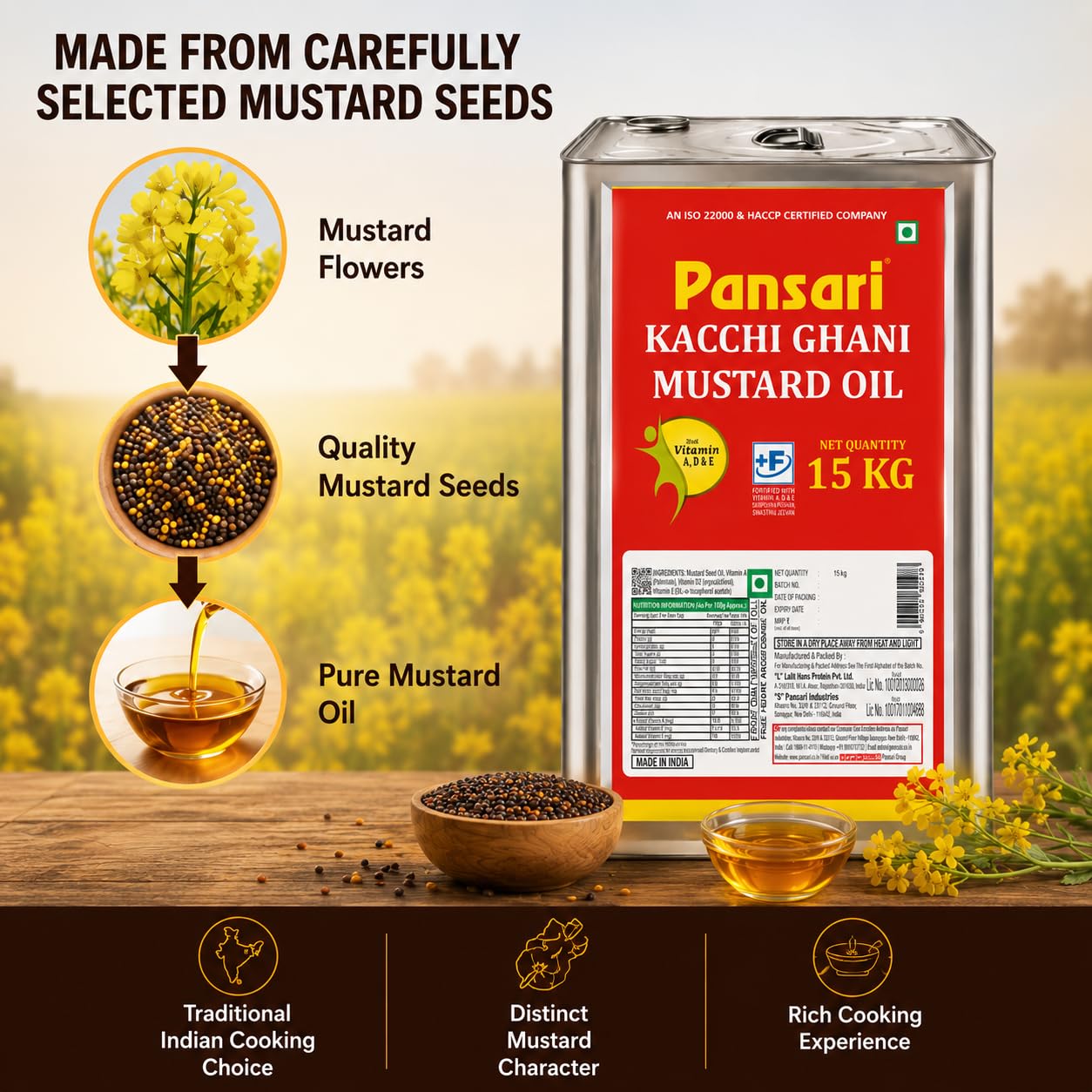 Pansari Premium Kacchi Ghani Mustard Oil 15 kg - Image 1