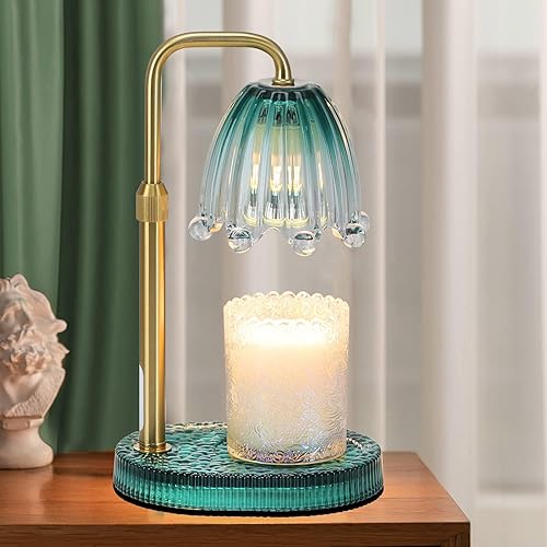 Candle Warmer Lamp with Timer - Electric Wax Melt Warmer with Adjustable Height and Dimmer for Scented Candle Wax, Home Fragrance Décor and House Warming Birthday Gifts for Women Mom - Flower-Green