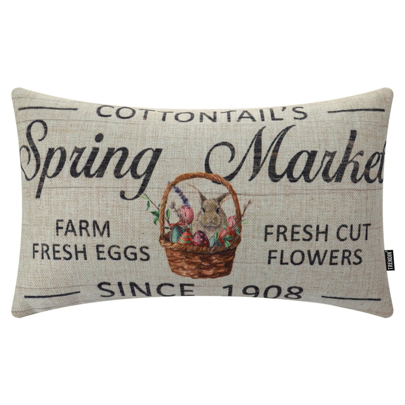 TRENDIN Spring Pillow Cover 12x20, Easter Bunny Decorative Pillow Cover for Couch Bed Sofa Living Room, Holiday Bunny Throw Pillow Cushion Case, Farmhouse Easter Decor PL1237TR