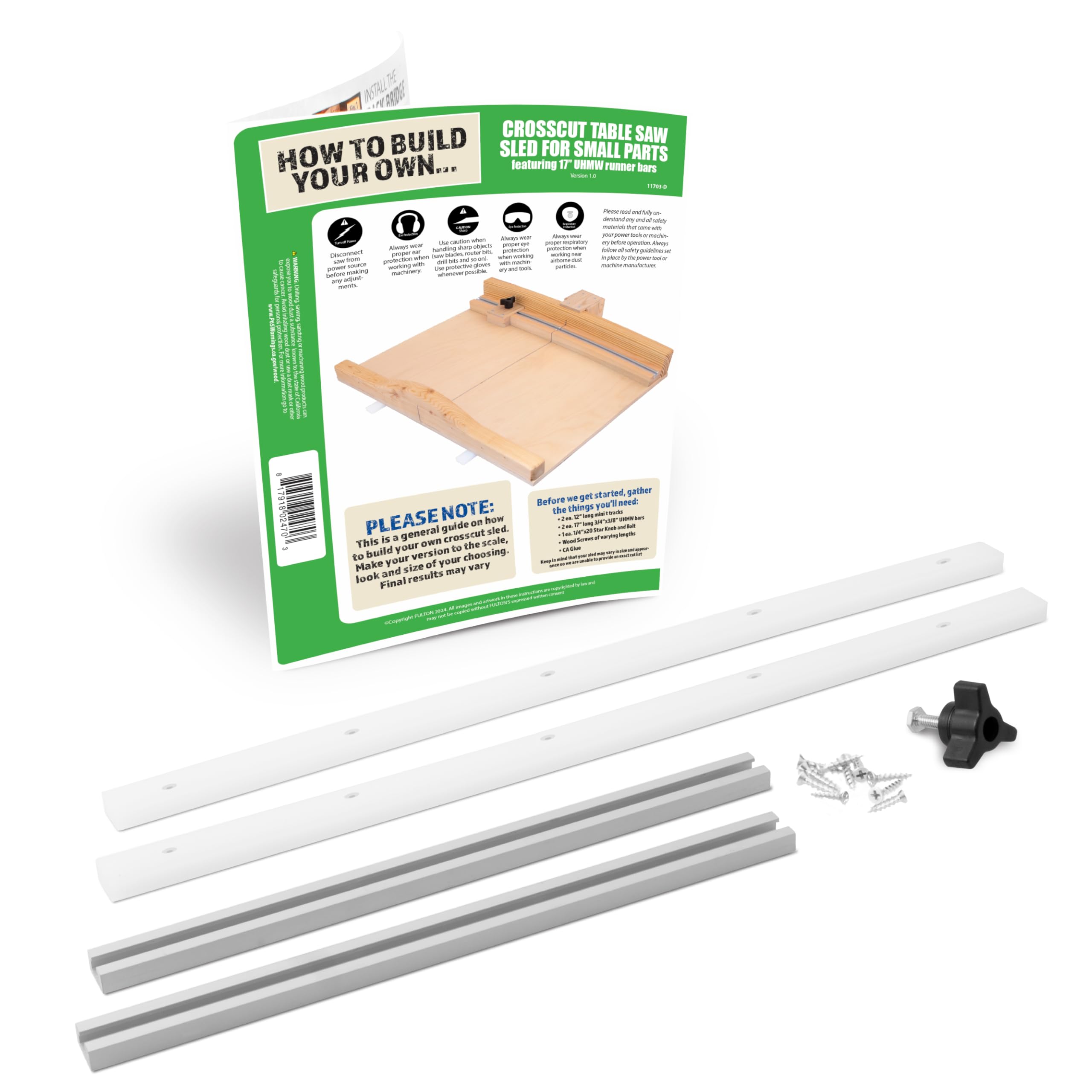 DIY 17" Table Saw Crosscut Sled Kit with Predrilled UHMW Bars