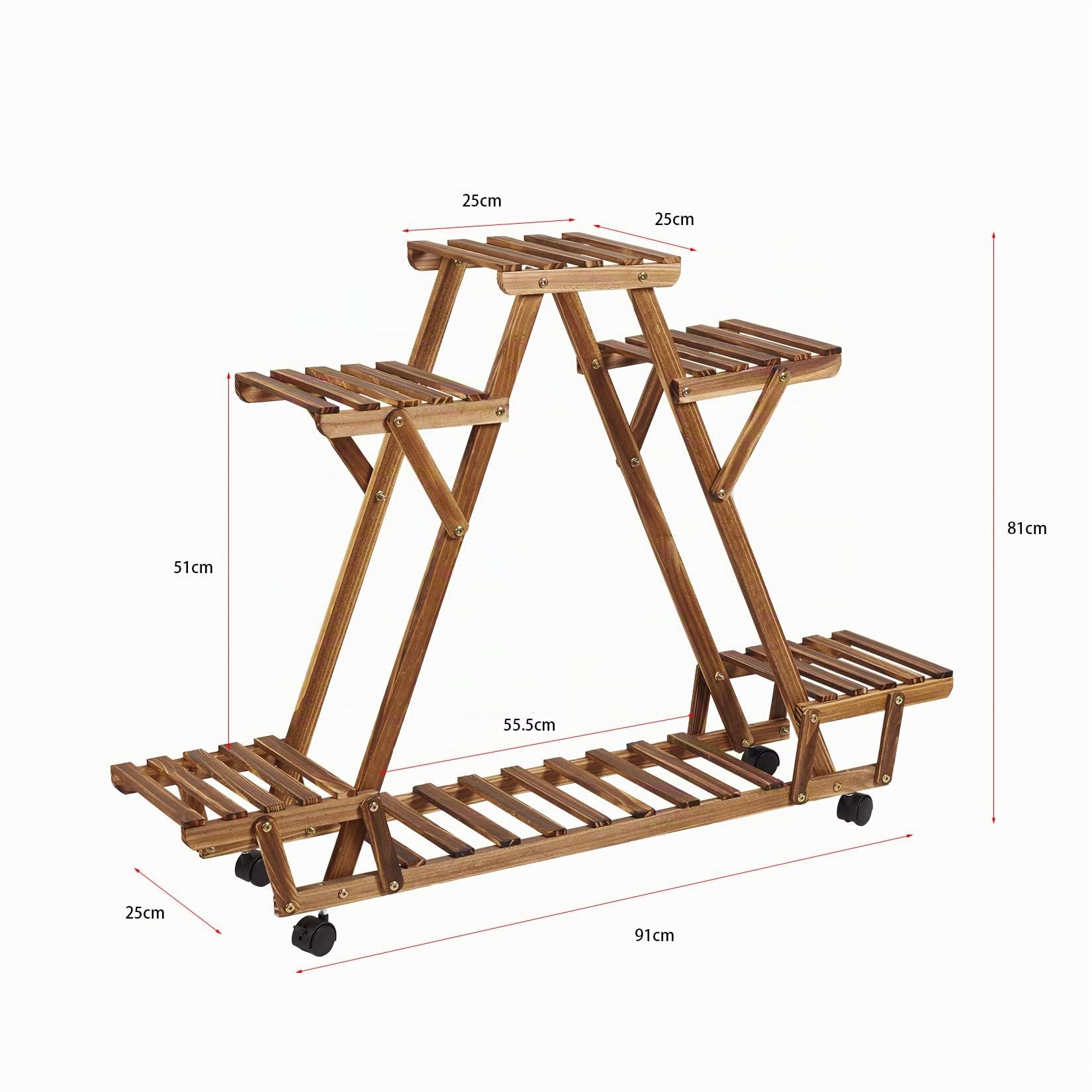 unho Porte Plante à Roulettes, Étagère Plantes Bois avec 6 Tablettes, Support Pot de Plante, Capacité de Charge Max 38kg, Conçu Pour Jardin, Balcon, Terrasse - 91x81x25cm