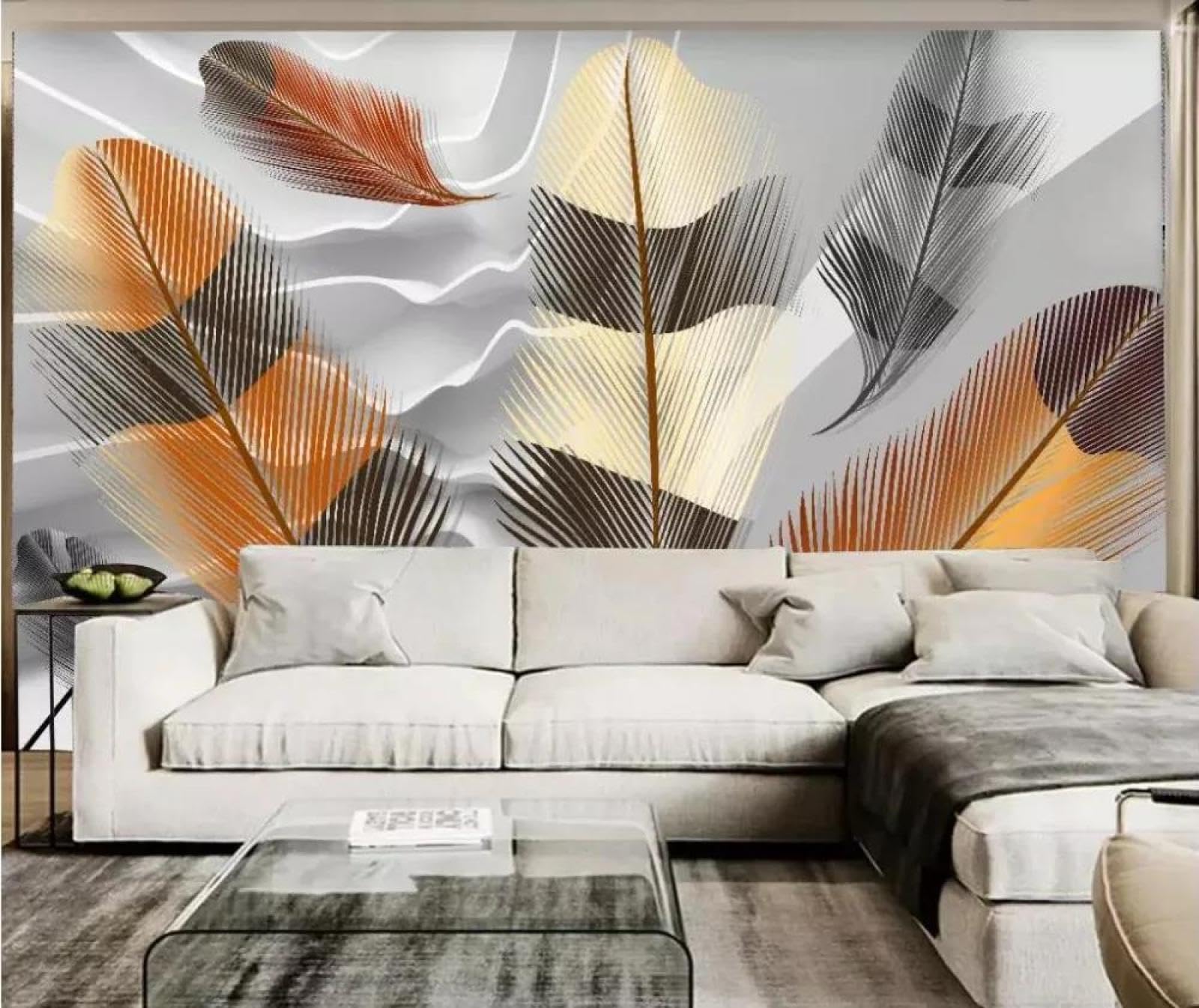 Papier peint mural 3d à feuilles ILIYA intissé pour salon et chambre